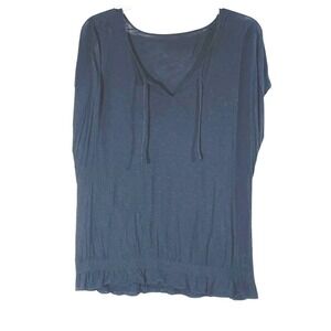 LASCANA for VENUS Black Smocked Ruffle Hem‎ Tie Neck Top Large 174046-L-COBK